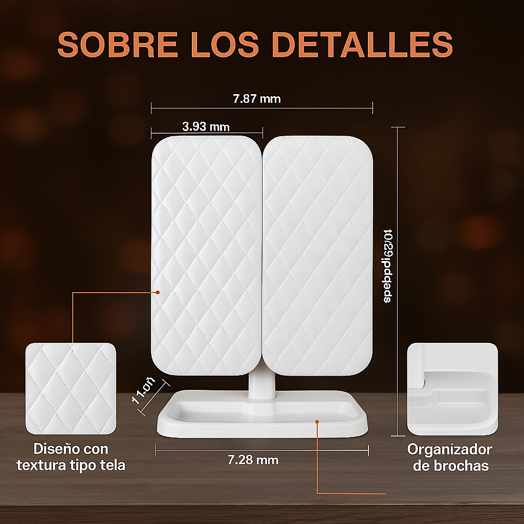 Espejo Luz LED Plegable Maquillaje